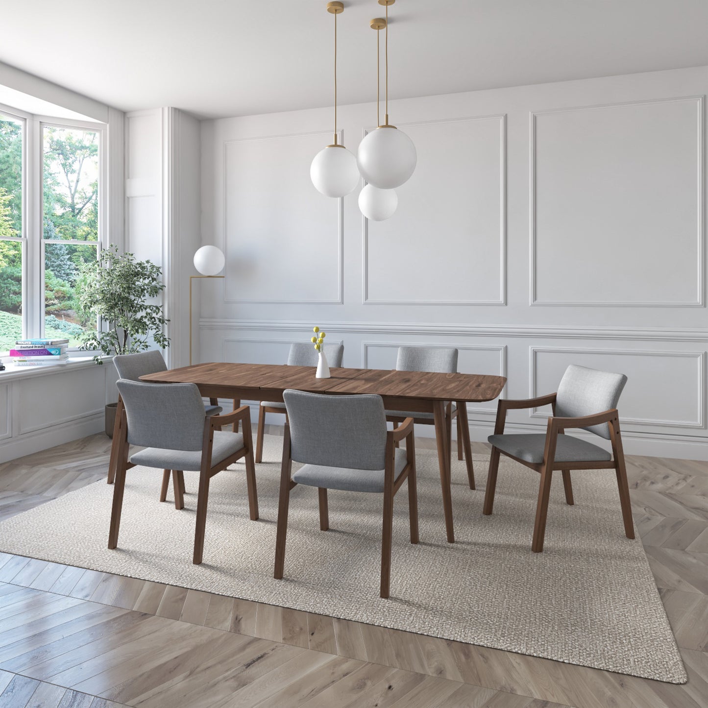 WAS $2199 NOW $1099 BRAND NEW Extendable Dark Grey Solid Rubber Wood Dining Set Ideal Furniture Set For Indoor