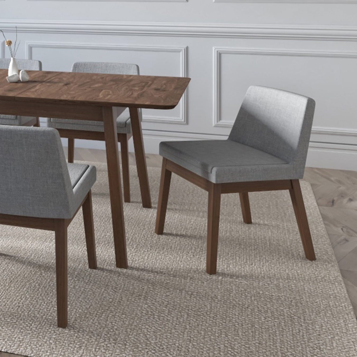 Adel Side Chair Color Walnut Fabric Light Grey