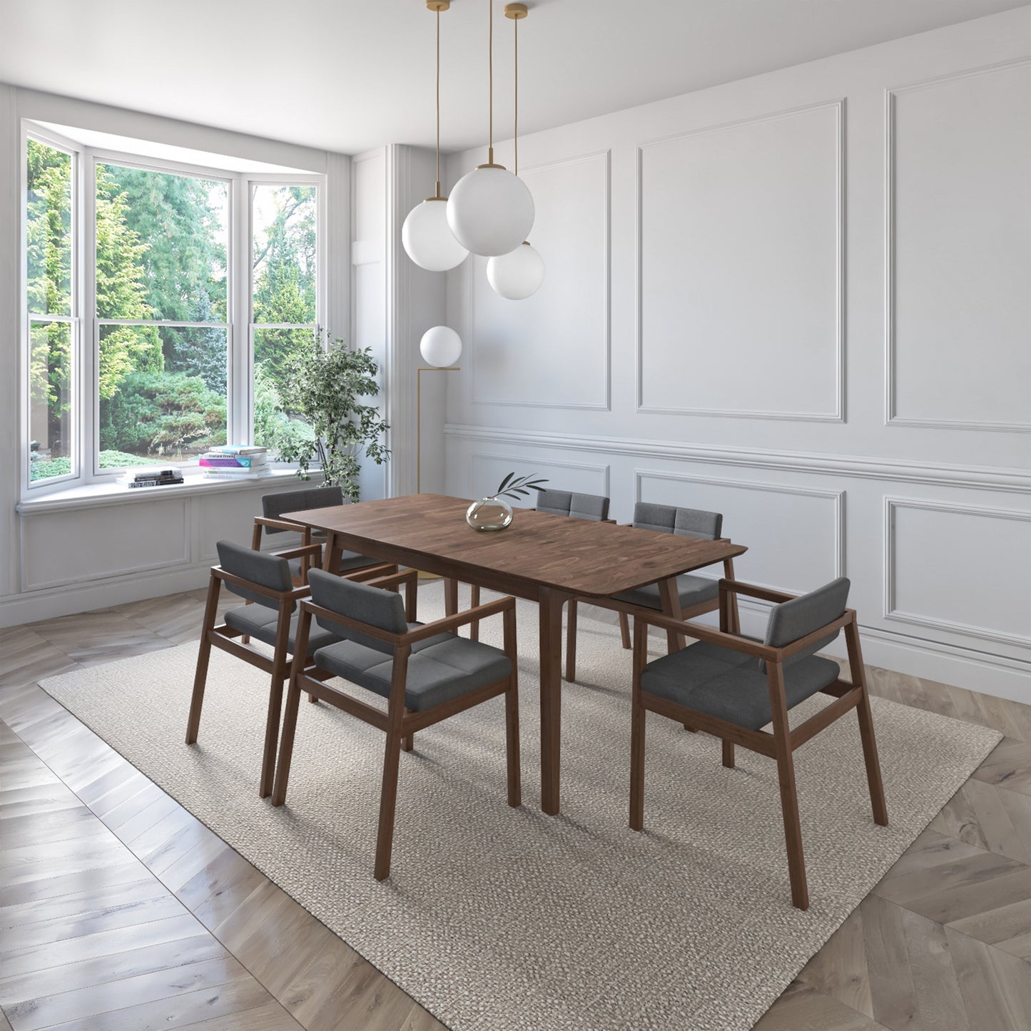 WAS $2099 NOW $1049 BRAND NEW Extendable Dark Grey Solid Rubber Wood Dining Set Ideal Furniture Set For Indoor