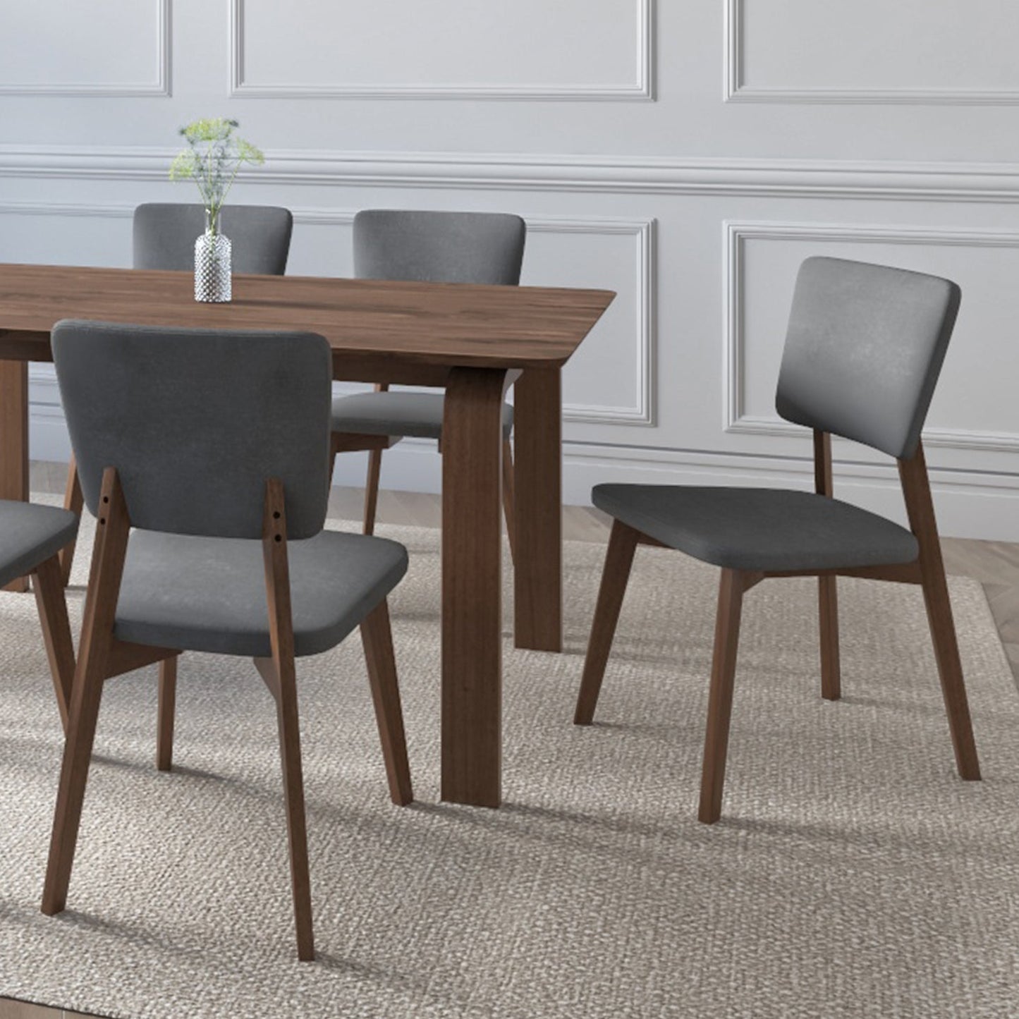 Lago Side Chair Color Walnut Fabric Dark Grey