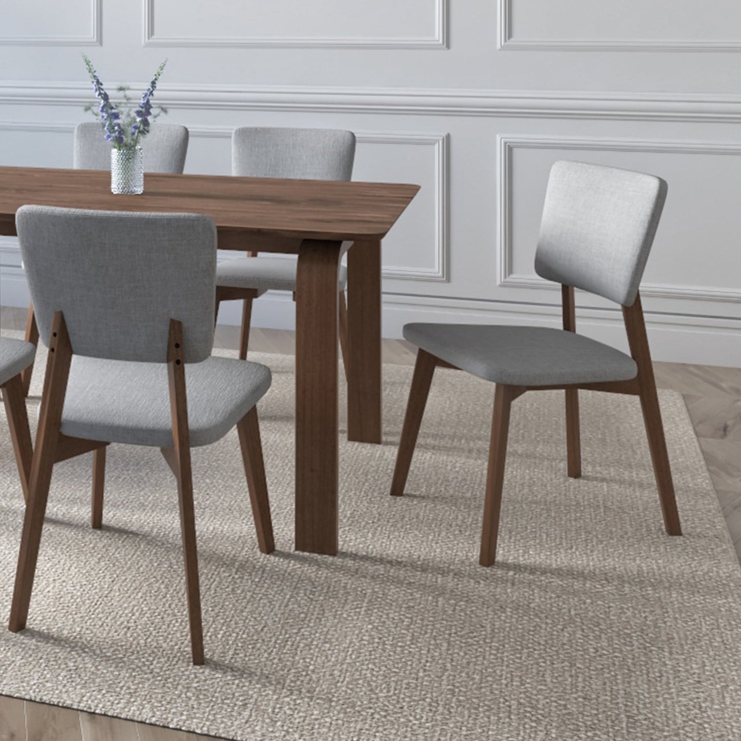 Lago Side Chair Color Walnut Fabric Light Grey