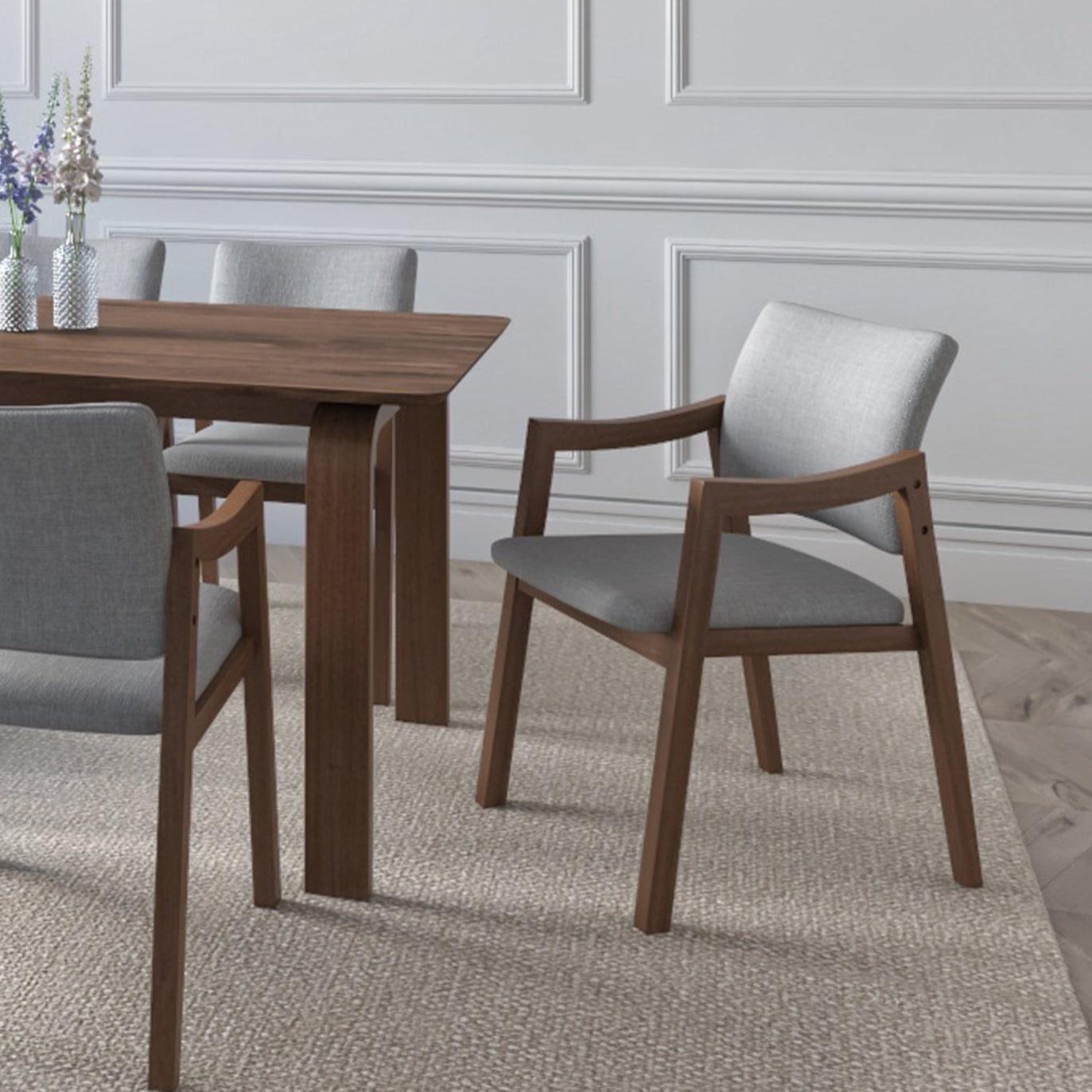 Lesson Armchair color Walnut Fabric Light Grey