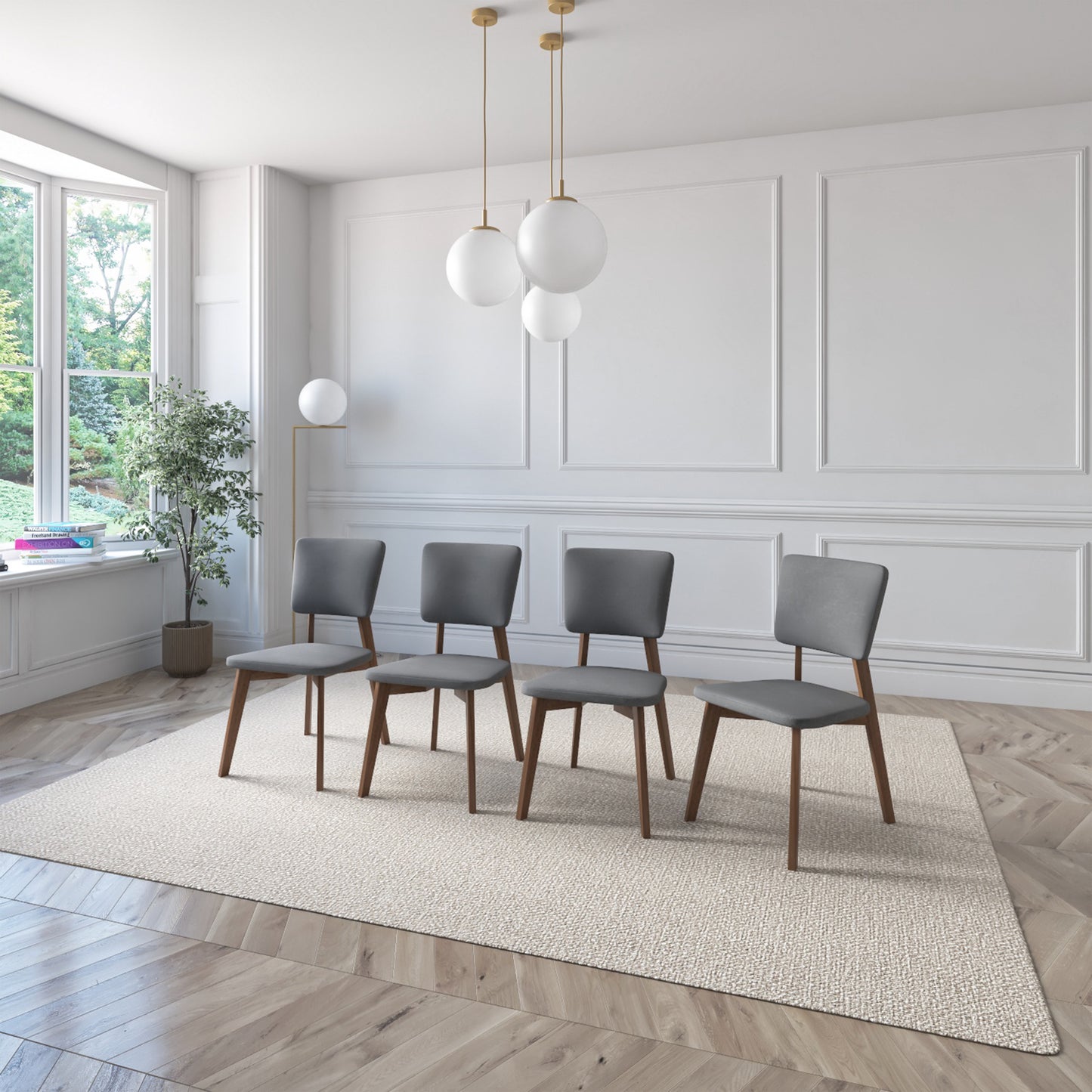 Lago Side Chair Color Walnut Fabric Dark Grey