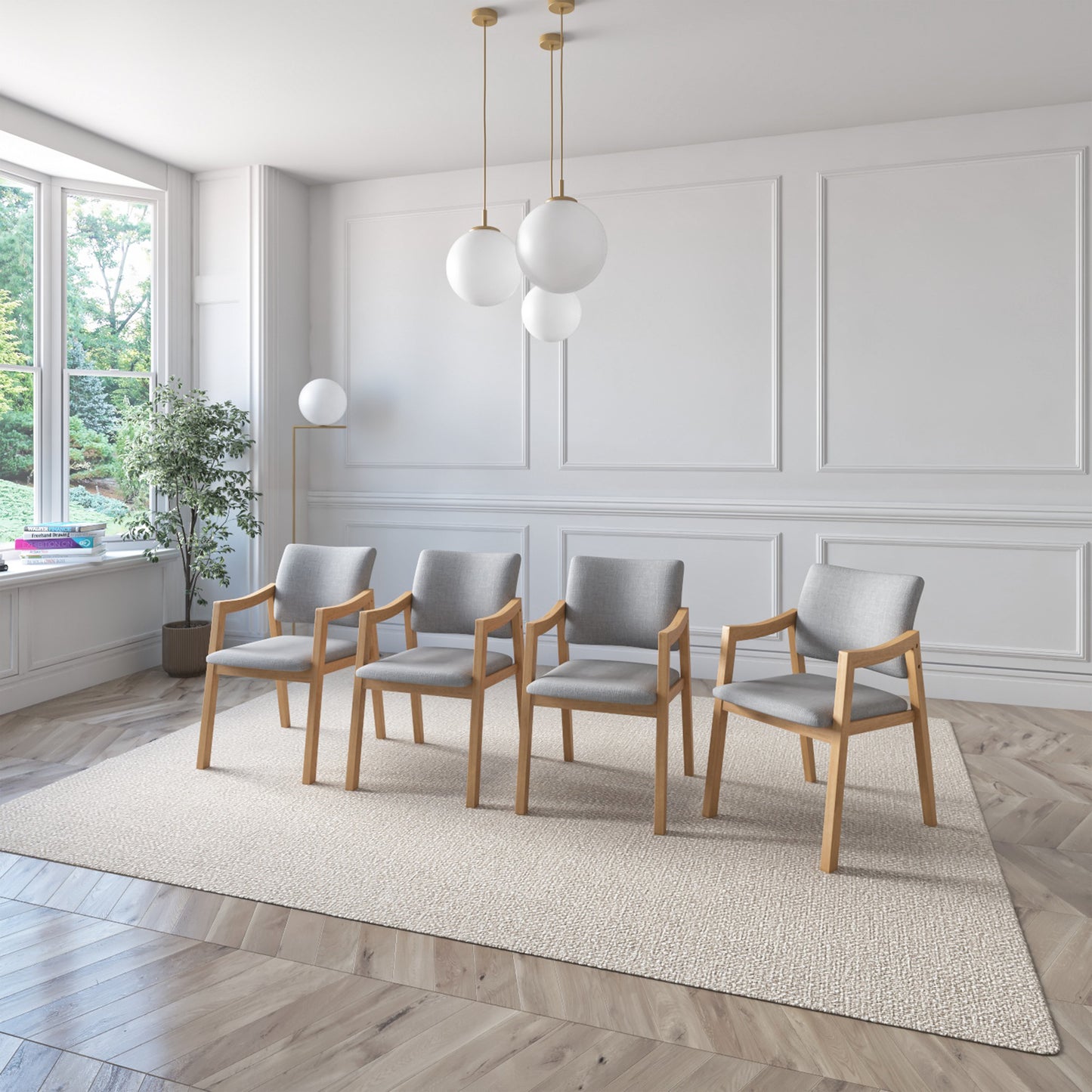 Lesson Armchair color Oak Fabric Light Grey