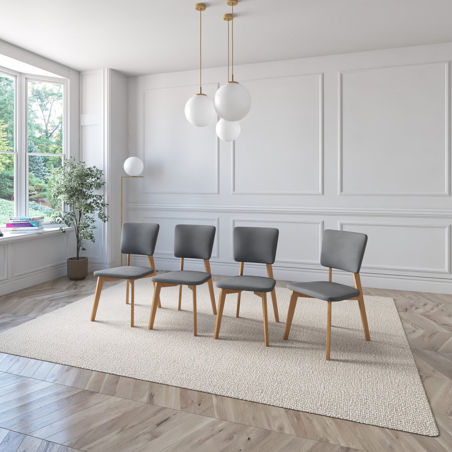 Lago Side Chair Color Oak Fabric Dark Grey