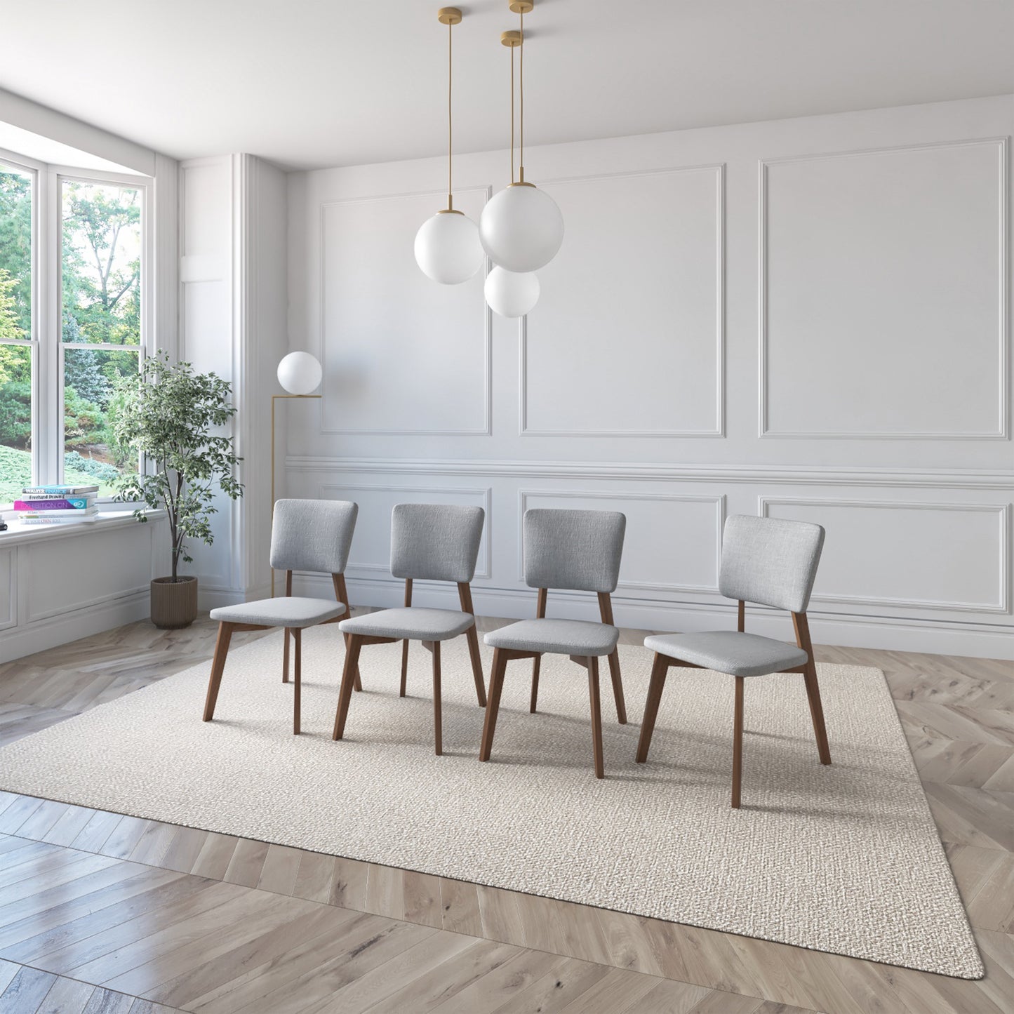 Lago Side Chair Color Walnut Fabric Light Grey