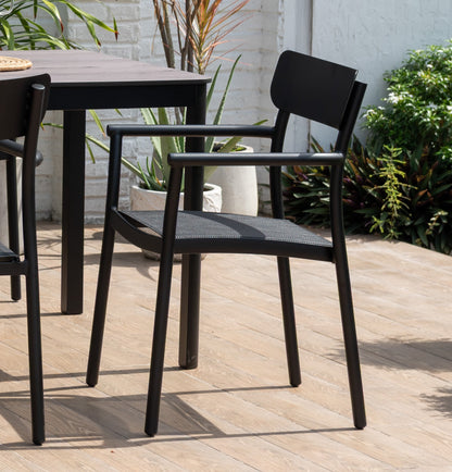 Oje Stackable Black Aluminum Dining Arm Chair