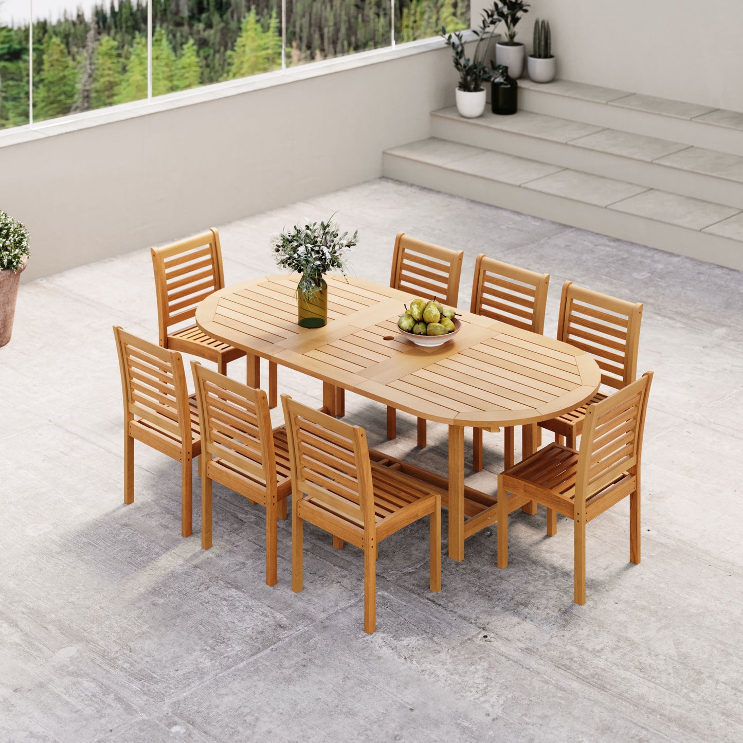 Grand Milano 100% Teak Finish Solid Hardwood Extendable Oval Dining Table
