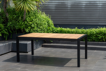 9 Piece Rectangular Dining Set With Stackable Chairs, Made of Die-Cast Aluminum & FSC Wood, Furniture Set For Outdoor And Patio