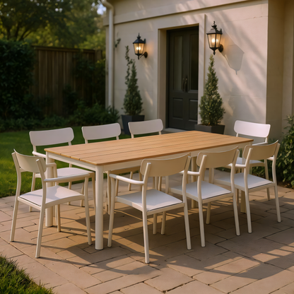 9 Piece Rectangular Dining Set With Stackable Chairs, Made of Die-Cast Aluminum & Duraboard Furniture Set For Outdoor And Patio
