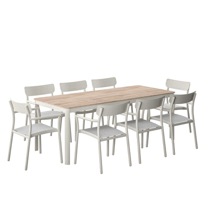 9 Piece Rectangular Dining Set With Stackable Chairs, Made of Die-Cast Aluminum & Duraboard Furniture Set For Outdoor And Patio