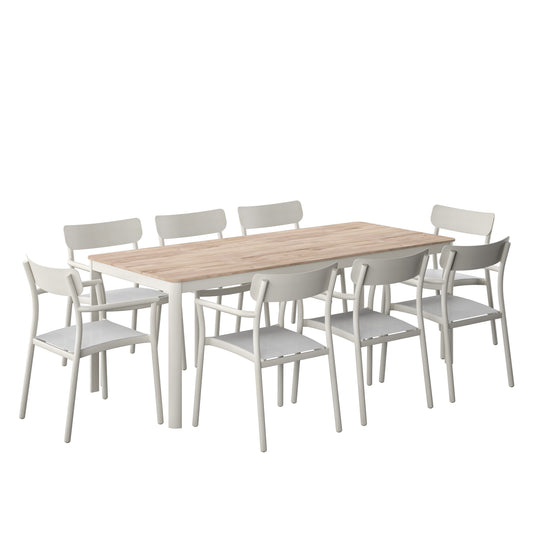 9 Piece Rectangular Dining Set With Stackable Chairs, Made of Die-Cast Aluminum & Duraboard Furniture Set For Outdoor And Patio