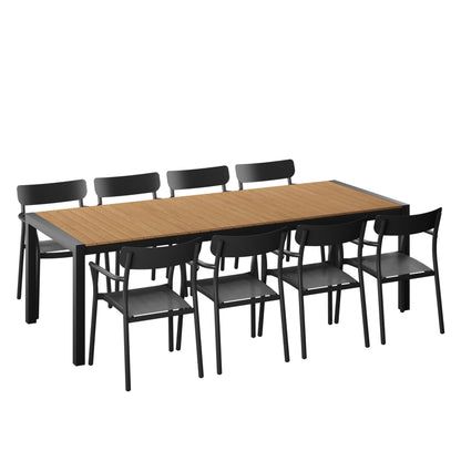 9 Piece Rectangular Dining Set With Stackable Chairs, Made of Die-Cast Aluminum & FSC Wood, Furniture Set For Outdoor And Patio