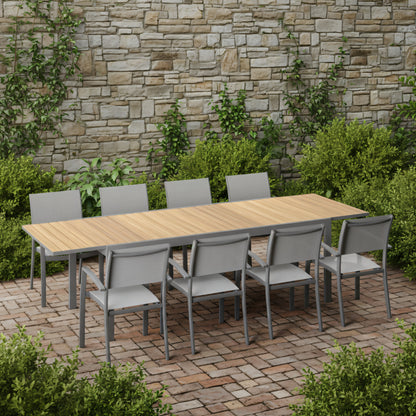 9 Piece Rectangular Extendable With Stackable Chairs Dining Set, Made of Die Cast Aluminum, Furniture Set For Outdoor And Patio