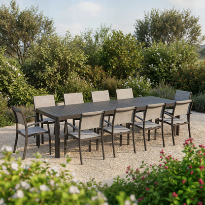 9 Piece Rectangular Extendable With Stackable Chairs Dining Set, Aluminum Furniture Set For Outdoor And Patio