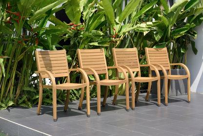 9 Piece Rectangular Extendable Dining Set WIth Stackable Chairs, Made Of 100% FSC Teak Wood, Furniture Set For Outdoor And Patio