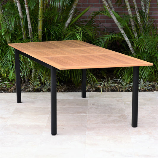 7 Piece Rectangular Extendable Dining Set With Stackable Chairs, Made of Die-Cast Aluminum & Wood, Furniture Set For Outdoor And Patio