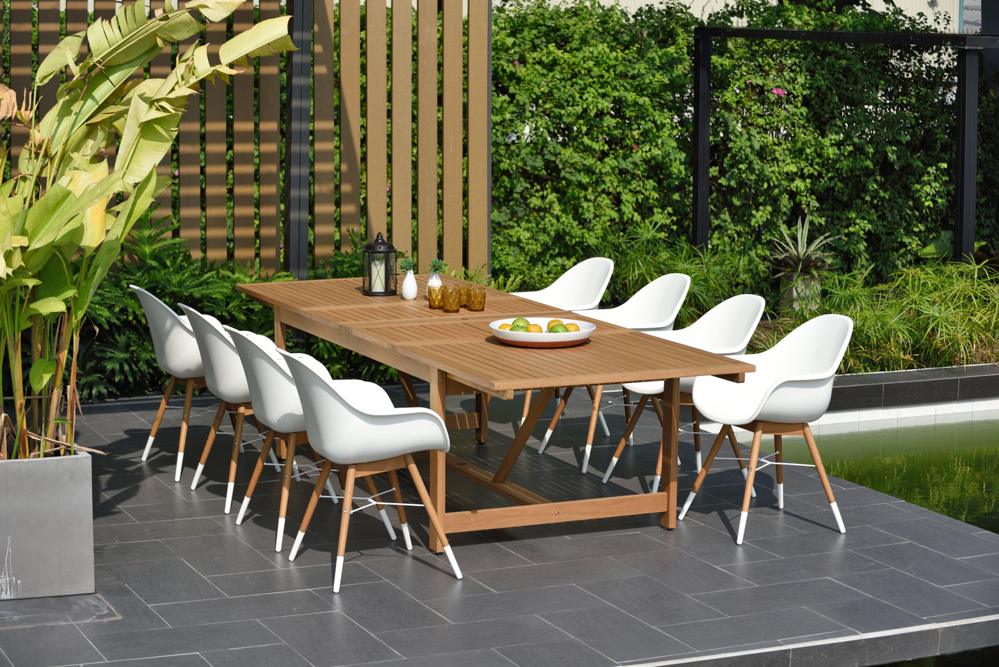 WAS $2599 NOW $1499 Brand New Free Shipping 9 Piece Extendable Rectangular With White Chairs Dining Set | 100% FSC Certified Solid Wood | Ideal Furniture Set For Outdoor