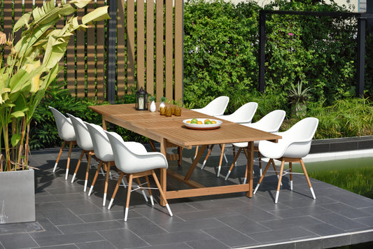 WAS $2599 NOW $1499 Brand New Free Shipping 9 Piece Extendable Rectangular With White Chairs Dining Set | 100% FSC Certified Solid Wood | Ideal Furniture Set For Outdoor
