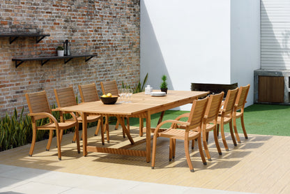 9 Piece Rectangular Extendable Dining Set WIth Stackable Chairs, Made Of 100% FSC Teak Wood, Furniture Set For Outdoor And Patio