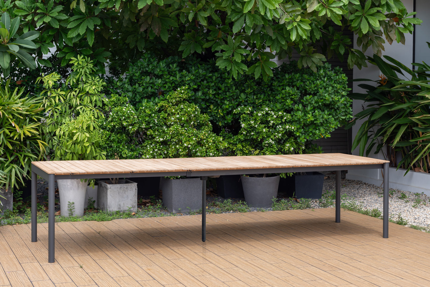 Topaz Rectangular Extendable Grey Aluminum & 100% FSC Teak Wood Dining Table
