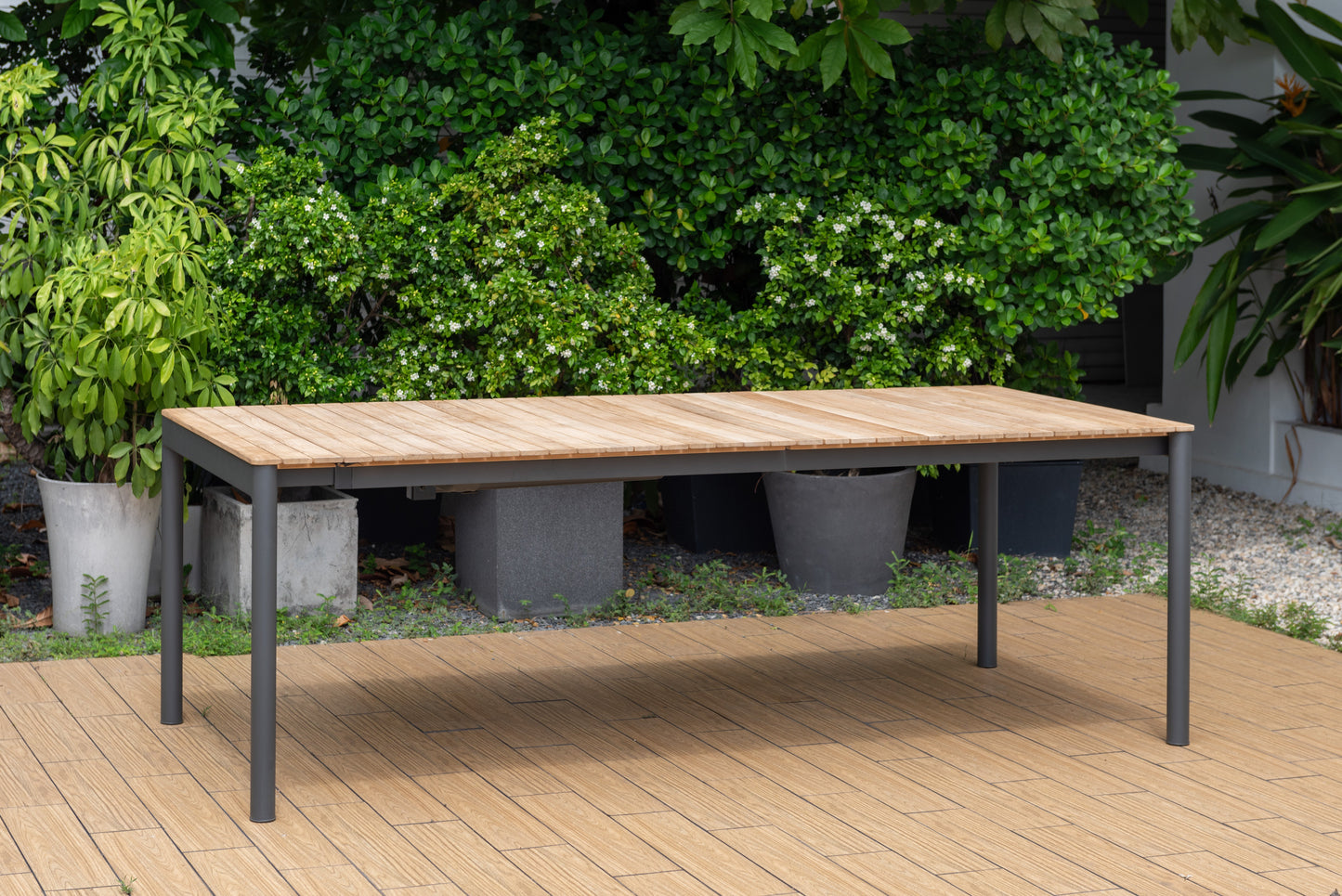 Topaz Rectangular Extendable Grey Aluminum & 100% FSC Teak Wood Dining Table
