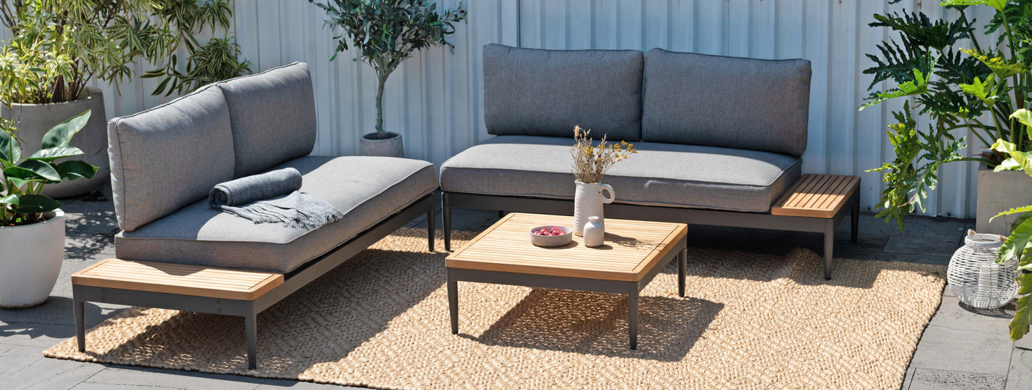 Topaz Teak and Aluminum Modular Sofa 3pc Set