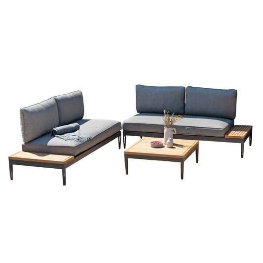Topaz Teak and Aluminum Modular Sofa 3pc Set