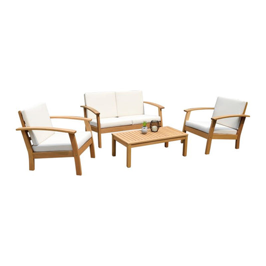 Kingsbury Teak Finish 100% FSC Certified Solid Wood With White Cushion Seating