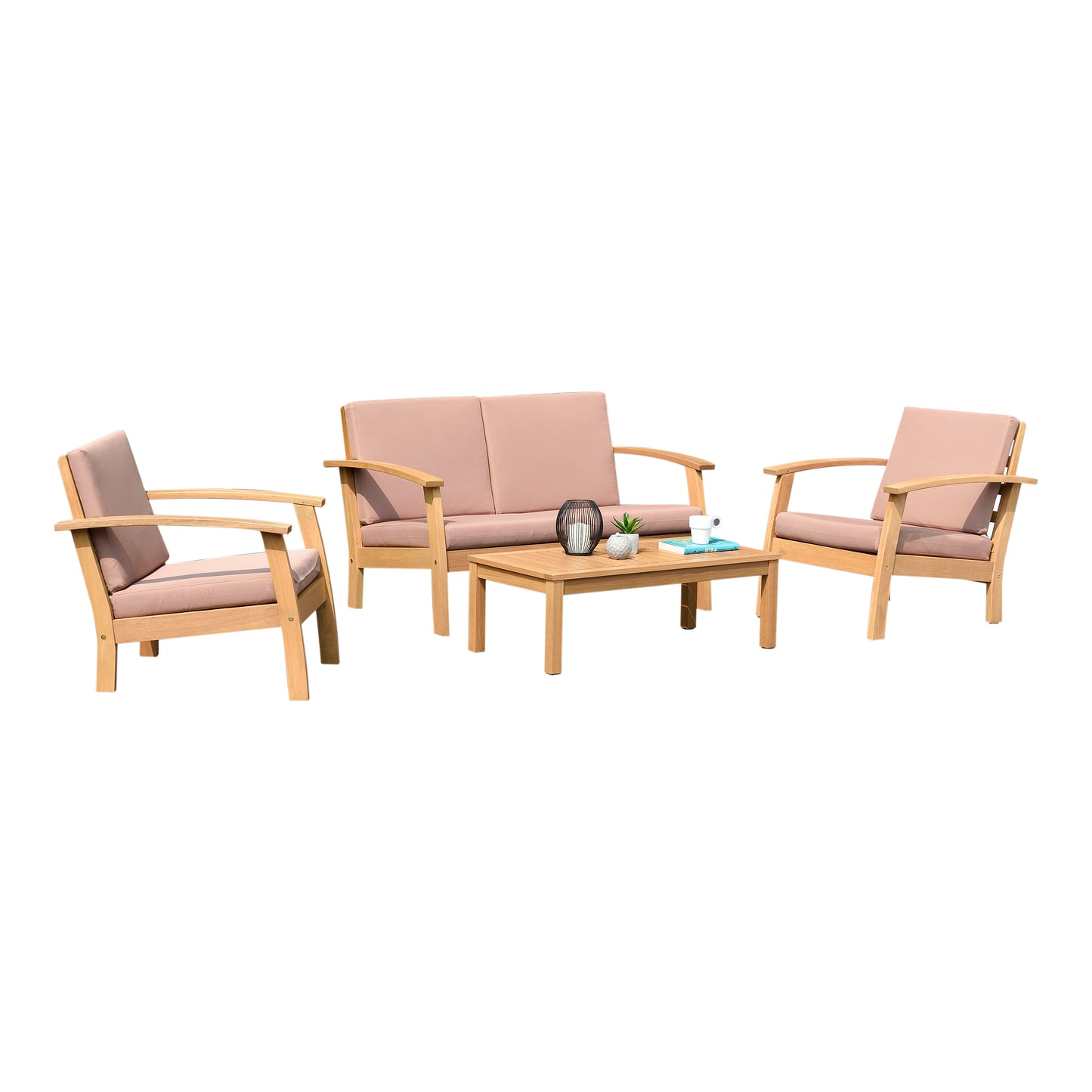 Kingsbury Teak Finish 100% FSC Certified Solid Wood With Pink Cushion Seating Set