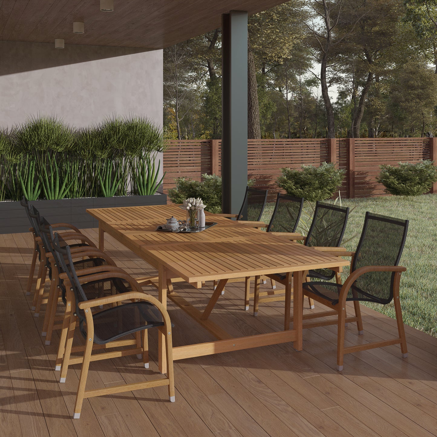 WAS $2699 NOW $1799 *BRAND NEW*  9 Piece Rectangular Extendable 100% FSC Certified Wood Outdoor Dining Set