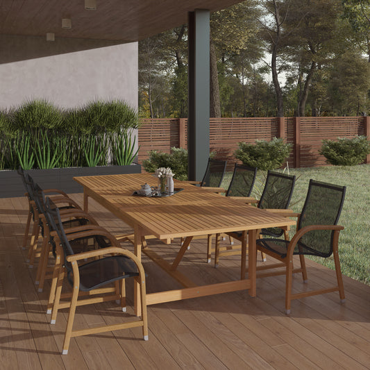 WAS $2699 NOW $1799 *BRAND NEW*  9 Piece Rectangular Extendable 100% FSC Certified Wood Outdoor Dining Set