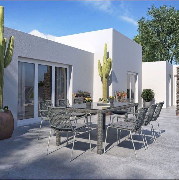 WAS $1699 NOW $1077 *BRAND NEW* 9 Piece Wicker/Rope Outdoor Rectangular Dining Set