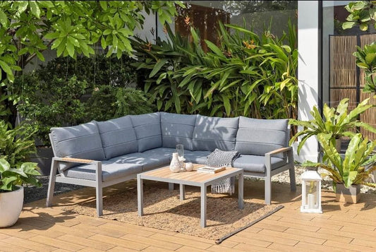WAS $1879 NOW $990 BRAND NEW Patio Sofa Set 5 Person Corner Sectional - Outdoor Aluminum Set - Grey