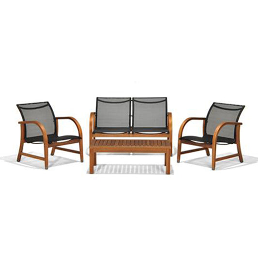 Manhattan Solid Hardwood and Sling 4 Pieces Seating Set